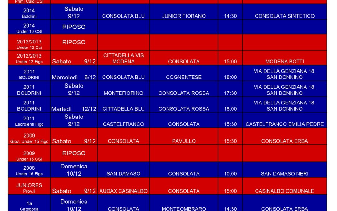 Programma gare 18-24 dicembre